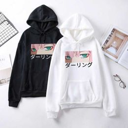 darling in the fran anime Harajuku Zero TWO beautiful girl print women Streetwear loose chic hip hop Warm Hooded Sweatshirt X0721