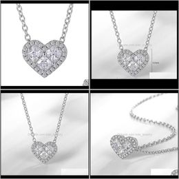 Necklaces & Pendants Jewelrycute Sweet Fashion Jewellery 925 Sterling Sier Princess Cut Three White Topaz Cz Diamond Heart Pendant Women Weddin