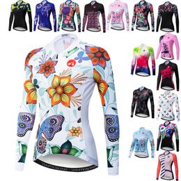 Weimostar Flower Cycling Jersey Women Long Sleebe Mountain Bike Clothing Racing Sport Bicycle Clothes Road Cycle Wear Jacket H1020