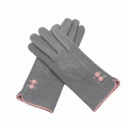 Five Fingers Gloves Lady Winter Autumn Keep Warm Touch Screen Vertical Button Glove For Women Thin Light Outdoor Windproof Reto Double Embro