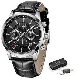 Men Watches Fashion Leather Watch Waterproof Chronograph Quartz Wristwatches Watch Men luU1