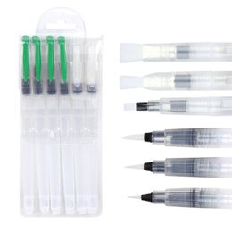GUANGNA 6Pcs Water Pen Set Round & Flat Nylon Nib Large Capacity Holder Brush For Pigment Painting Watercolour Painting