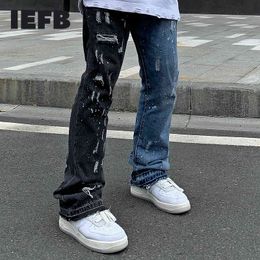 IEFB Colour Block Hole Washed High Street Jeans For Men Straight Frayed Casual Denim Pants Harajuku Baggy Oversize Trousers Y5231 210524