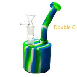 Portable 5inches Silicone hookahs Hooahs Water Pipes Removable recycler bong dab rig for smoke unbreakable Colour printing bongs