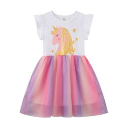 New Summer Lace Girls Party Girls Dresses Fashion Children's Costume Unicorn Beading Wedding Kids Dresses Baby