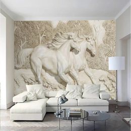 Custom Home 3D Stereo Relief White Horse Wallpaper Murals Waterproof modern wallpaper for living room