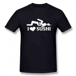 Funny I Love Sushi Tee Shirt Short-Sleeve Cotton T-Shirt Menss Loose Print O-Neck Vintage Casual Tshirt G1222