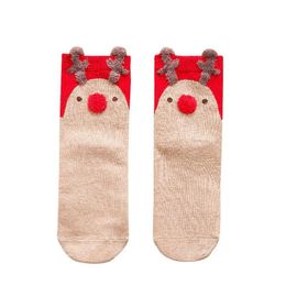 2021 Christmas Socks Women Cartoon Santa Elk Pattern Warm Cotton Middle Tube Colourful Winter Christmas Stocking