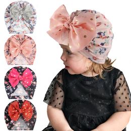 Fashion Infant Baby Florals Hat Dots Bowknot Headwear Cap Child Toddler Kids Beanies Turban Hats Children Accessories 4 Colors