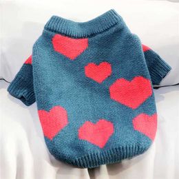 Autumn and winter clothes love printing pet Teddy cat Bichon Pomeranian VIP small dog Schnauzer dog clothes knitted sweater 211106