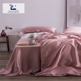 Liv-Esthete Top Grade 100% Silk Pink Bedding Set Mulberry 25 Momme Women Bed Sheet Quilt Cover Set Pillowcase Queen King Bed Set 210319