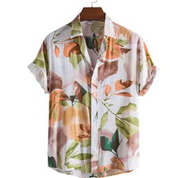 Leaf Print Shirt Mens Short Sleeve Floral Casual Mens Aloha Shirt Beach Holiday Vacation Camisas Summer Oversized Chemise Homme 210524
