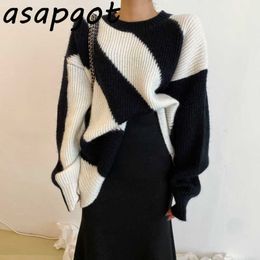 Pullovers O Neck Contrast Colour Oversized Knitted Sweater Wrap Hip High Waist Mermaid Skirt Casual Retro Wild Fashion Korean 210610
