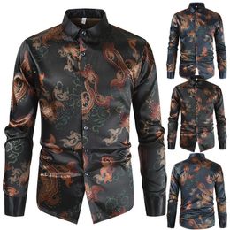 Men's Sweaters New Men's Casual Shirt Printed Lapel Single Breasted Personality Fashion Spring Summer Comfortable Male Streetwear Blouse