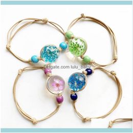 Charm Jewelrydried Flower Plant Specimen Bracelets Peach Blossom Gypsophila Glass Ball Cord Bracelet Adjustable Men Women1 Drop Delivery 202