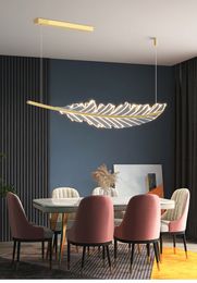 Modern Leaf-Shaped Chandelier Nordic Living Dining Table Coffee Shop Kitchen Island Hanging Light Golden Dining Room LED Fixture