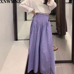 Spring and Autumn Fashion Women's High Waist midi Pleated Solid Colour Half Length Elastic Skirt Lady Lavender pleated skirt 210510