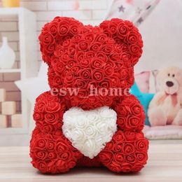 Party Favour 1pc 40cm Rose Teddy Bear Heart Artificial Flower For Valentine's Wedding Birthday Christmas Gift