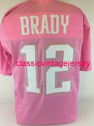 Men Women Youth Tom Brady Custom Sewn Pink Football Jersey XS-5XL 6XL