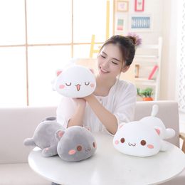 Kawaii Cat Plush Toy Stuffed 35cm 50cm 65cm Lying Cat Pillow White Grey Kids Toys Birthday Gift for Children Z220314