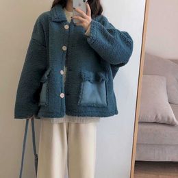 Autumn Winter Two Peice Set For Women Clothes Outfits Female Student Korean Loose Retro Lamb Wool Coat Casual Wide-leg Pant 210930