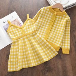 Melario Baby Girls Clothes Set Sweet Princess Outfits Autumn Winter Kids Long Sleeve Knitted Printed Sweater Dress 2pcs 211025