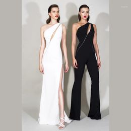 Women's Jumpsuits & Rompers Arrival Ladies Sexy One Shoulder Black Bandage Jumpsuit 2021 Knitted Bodycon Designer