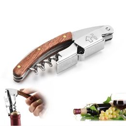 Wine Bottle Opener Wood Handle Corkscrew Open Easy Stainless Steel Knife Kitchen Multi-function Portable Screw Tool LX4400