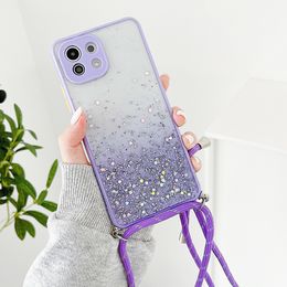 Crossbody Necklace Lanyard Cases For Xiaomi Mi 11 Lite Redmi Note 10 9 Pro 10S 9S 8 POCO X3 Pro NFC F3 M3 Soft Clear Phone Cover