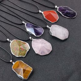 Chokers Irregular Plaing Edged Raw Healing Crystal Quartz Stone Pendant Necklace Wholesale Rope Chain Charms Jewellery