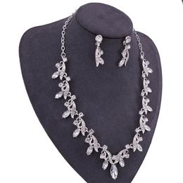 Earrings & Necklace FORSEVEN Women Girl Bridal Bride Wedding Party Jewelry Sets Fashion Crystal Leaves Pendant Stud Earring Ear Clips