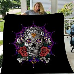 Blanket skull theme 3D printing super soft flannel double thick sofa bedding furniture decoration unisex blanket pattern can be customized