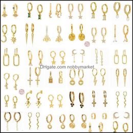 Charm Earrings Jewelry Aide Trendy Gold Color Hoops For Women Star Cross Water Drop Zircon Pendientes Plata 925 Weddingjewelry Delivery 2021