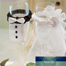 2Pcs/Lot Wedding Bride Groom Dress Wine Cups Wraps Champagne Glass Bottles Cover Wedding Party Events DIY Decoration Ornaments