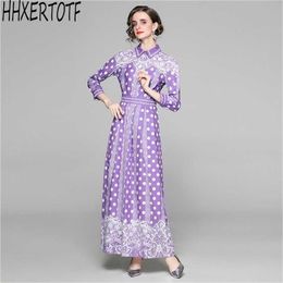 spring Fashion Women Clothes Runway Designers Elegant Long Sleeve Polka Dot Printing Casual Dresses Vestidos 210531