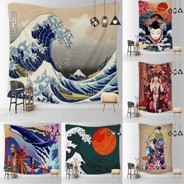 Japanese painting Tapestry Art Bohemian Wall Hanging Bohemian Printed Microfiber Fabric Home Decoration Bedspread Wall Tapestry 210609