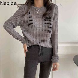 Neploe Sexy Lady Sweater Women Chic Hollow Out Pullover Knitted Bottoming Tops Korean Fashion See Through Casual Jumper Women 210422
