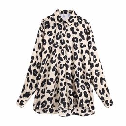 Women Leopard Print Turndown Collar Satin Shirt Female Long Sleeve Blouse Casual Lady Loose Tops Blusas S8160 210317