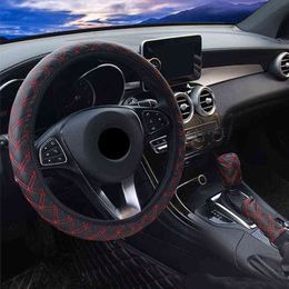 1Pc Car Steering Wheel Cover Accessories Interior Leather Cubre Volante Deportivo Pokrowiec Na Kierownice Universal Coprivolante J220808