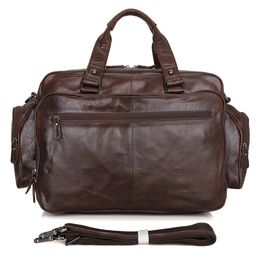 Functional Genuine Leather Travel Bag Men Handbag Business Casual Laptop Shoulder Tote Briefcase for Documents