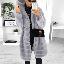 Womens Faux Fur Long Coat Winter Sleeve Waistcoat Body Thick Warmer Fashion Woman Outwear Jacket Casaco Feminino #40 211220