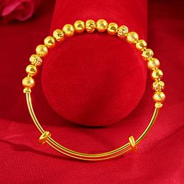 Bangle Push-pull Transfer Beads Sand Gold For Women Copper Plated Variable Size Bracelet Fashion Jewelry