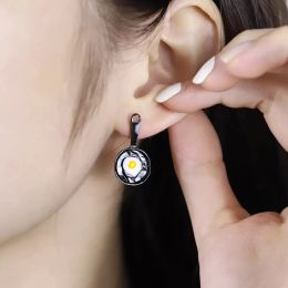 Funny Asymmetric Stud Earrings Enamel Fried Egg Spatula Student Cute Earrings for Women Jewellery Oorbellen
