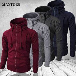 Hip Hop Zipper Hooded Sweatshirt Men Spring Casual Solid Hoodies Sweatshirts Male Brand Streetswear Jackets Red Black 3XL 211217