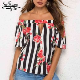 Women Shirts Blusas Mujer De Moda s Tops and Blouses Ladies Striped Slash Neck Printing Plus Size 4151 50 210521