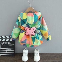 Kids Coats Spring Autumn Butterfly And Splicing Pattern Hoodies Jacket For Girls Toddler Children Windbreaker 211011