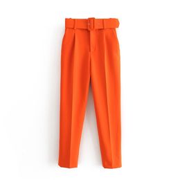 European American Style Pleated Multicolor Harem Pants Casual Solid Colour Feet Women with Free Belt 210925