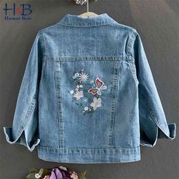 Girls Denim Jacket Outerwear Spring Children Clothing Clothes Autumn Windbreaker Flower Embroidery Blouse 210611