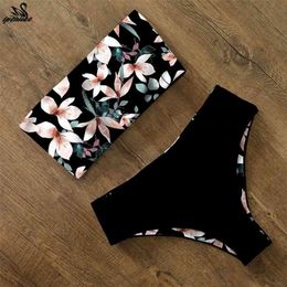 Bikini Swimwear Swimsuit Women Print High Waist Set Back Cross Bandeau Bathing Suit Female Beach Wear Biquini 210630