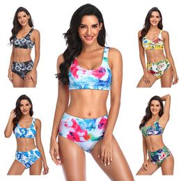 Women's Swimwear 2021 Sports Swimsuit Tie-dye Printed High Waist Sexy Bikini 2 Pieces Bathing Suit Women Set Plus Size Beach